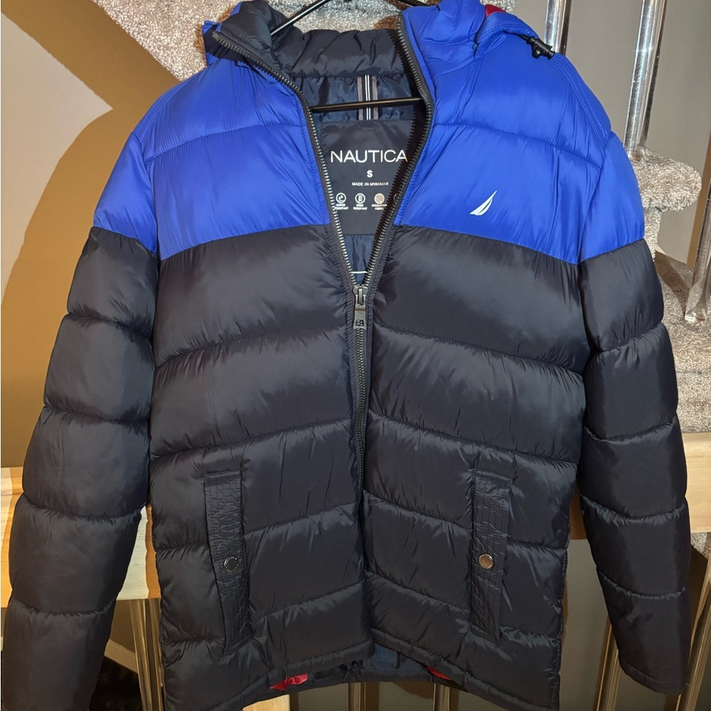 Nautica Blue and Black Insulated Puffer Jacket